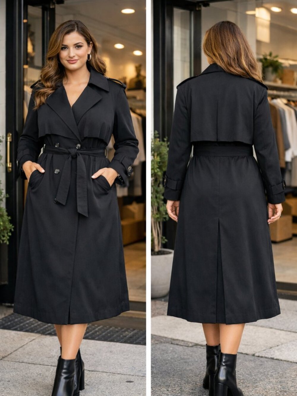 Forecaster of Boston Black Trench Coat Petite 12P Rain Coat Classic Belted NWOT
